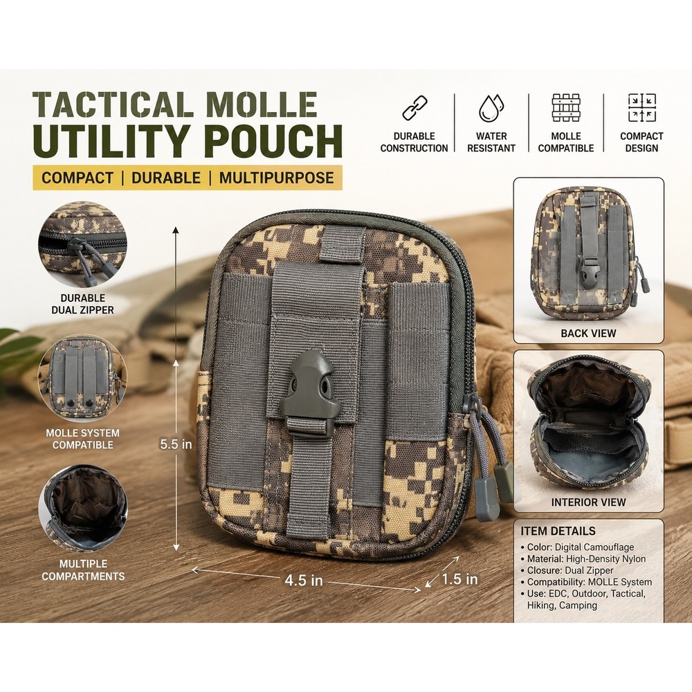 Digital Camo Tactical MOLLE EDC Pouch Utility Belt Bag Desert Camouflage Org
